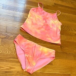 Kohl's Girls Pink and Yellow Tie-Dye Tankini Swim Set